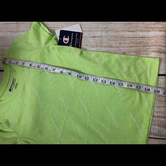 Girls XS 5/6 Champion All Over Script Print T Shirt Chilled Mint Green C7458R - Picture 6 of 6
